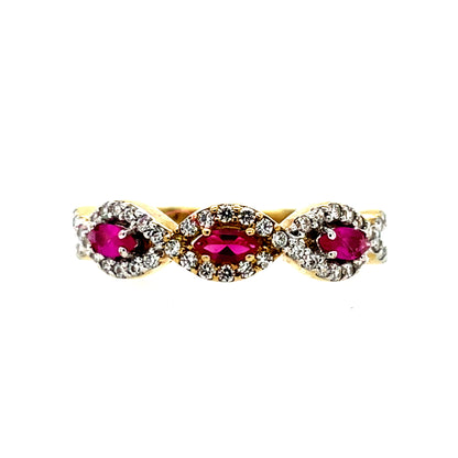9ct Gold Ruby Marquise  & CZ Twist Ring GRR080
