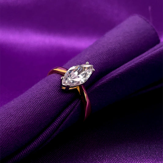 9ct Gold Marquise CZ Solitaire Ring GRZ377