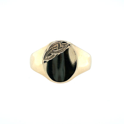 9ct Gold Gents Oval Signet Ring GR456