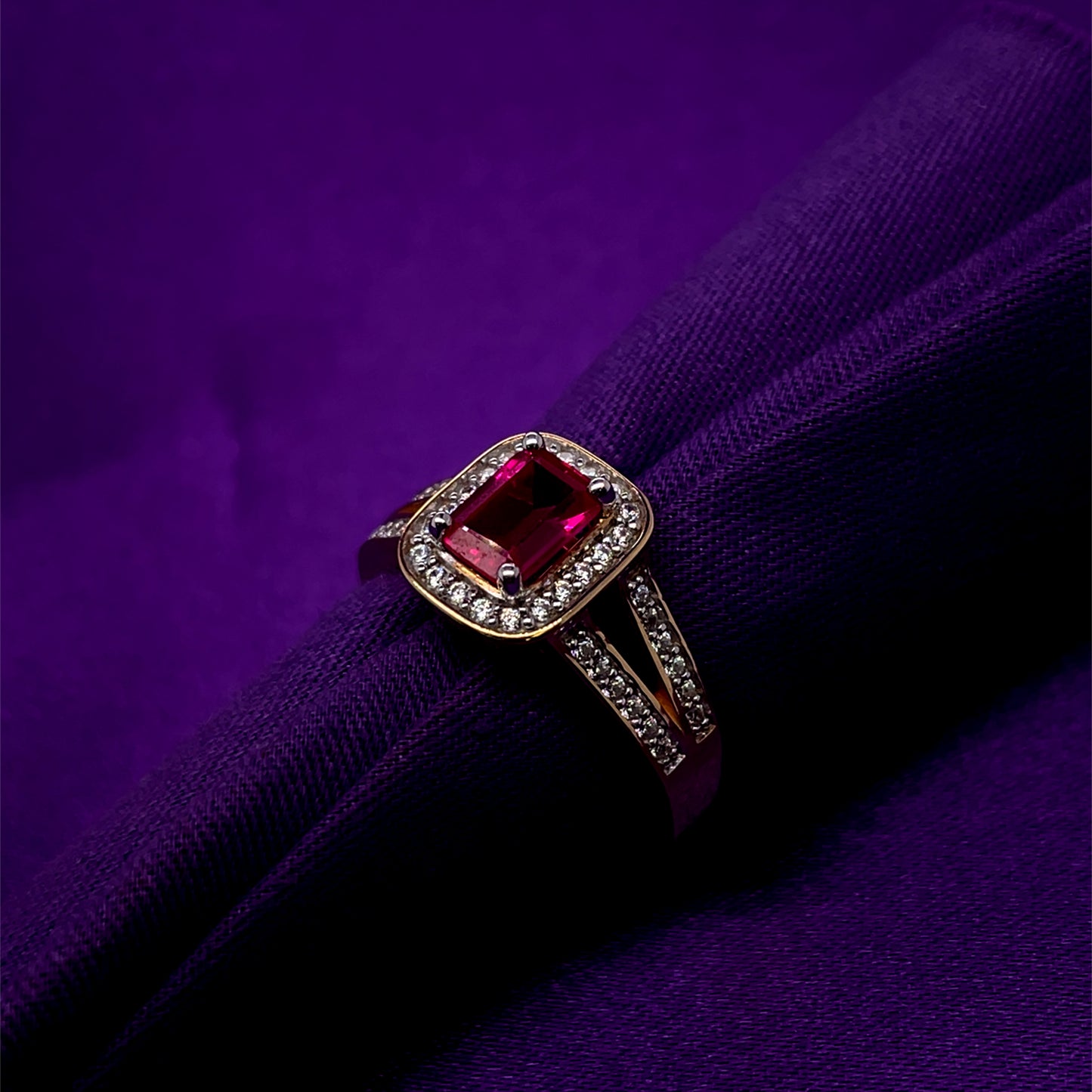 9ct Gold Created Ruby & CZ Rectangular Cluster Ring GRR120