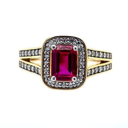 9ct Gold Created Ruby & CZ Rectangular Cluster Ring GRR120