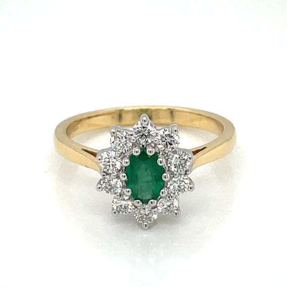 18ct Gold Emerald & Diamond 0.50ct Cluster Ring GRE125