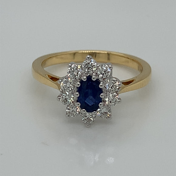 18ct Gold Sapphire & Diamond 0.50ct Cluster Ring GRS229