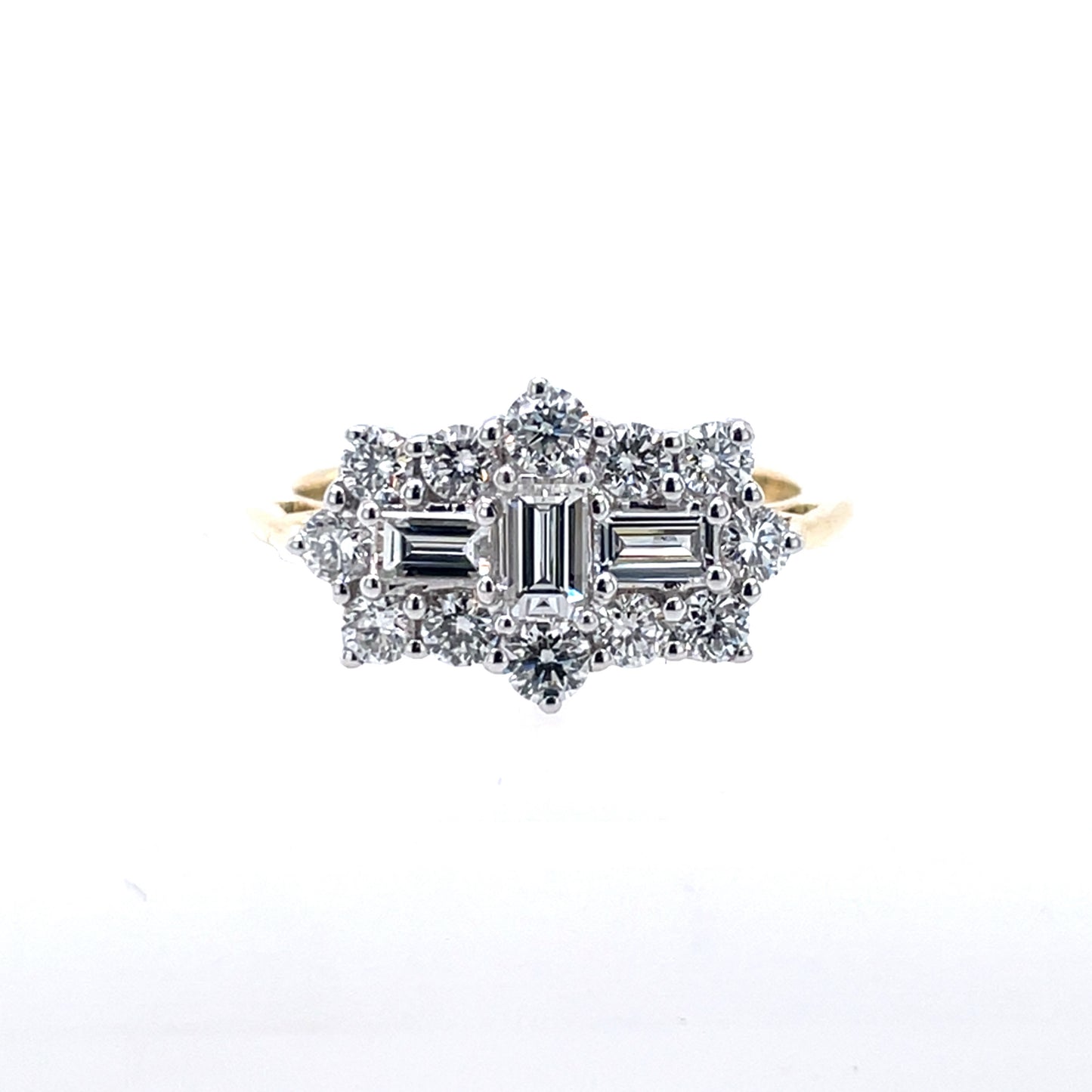 18ct Gold Diamond 1.00ct Baguette Cluster Ring Y09