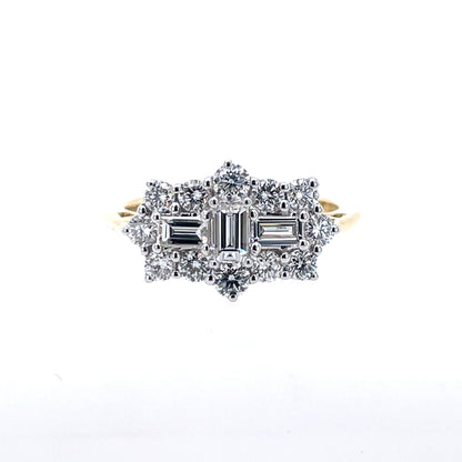 18ct Gold Diamond 1.00ct Baguette Cluster Ring Y09