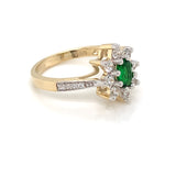 9ct Gold Syn Emerald & CZ Cluster/CZ Shoulder Ring GRE116
