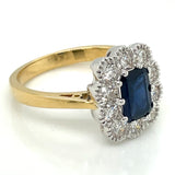 18ct Gold Sapphire & Diamond 0.75ct Rectangular Cluster Ring GRS243