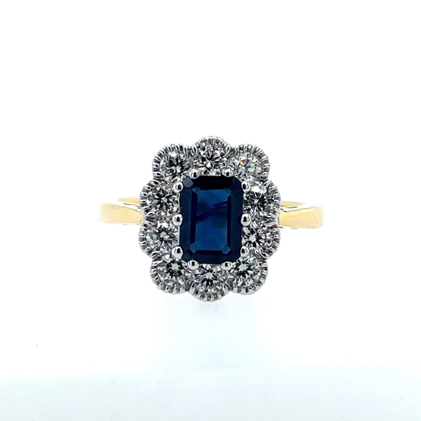 18ct Gold Sapphire & Diamond 0.75ct Rectangular Cluster Ring GRS243