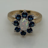 9ct Gold Created Opal & Sapphire Oval Cluster Ring