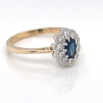 9ct Gold Sapphire & Diamond Vintage Cluster Ring GRS264