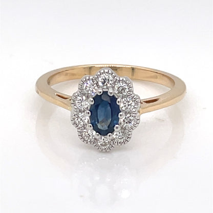 9ct Gold Sapphire & Diamond Vintage Cluster Ring GRS264