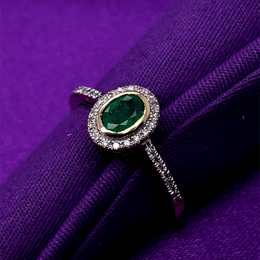 9ct  Gold Emerald & Diamond Halo Ring GRE041