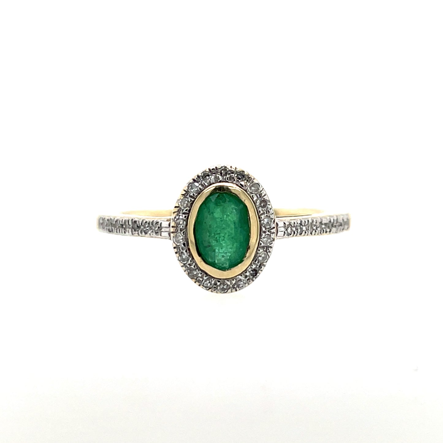 9ct  Gold Emerald & Diamond Halo Ring GRE041