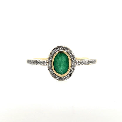 9ct  Gold Emerald & Diamond Halo Ring GRE041