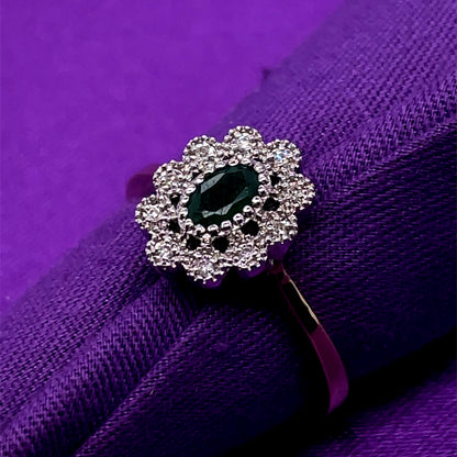 9ct  Gold Emerald and Diamond Vintage Cluster Ring GRE047