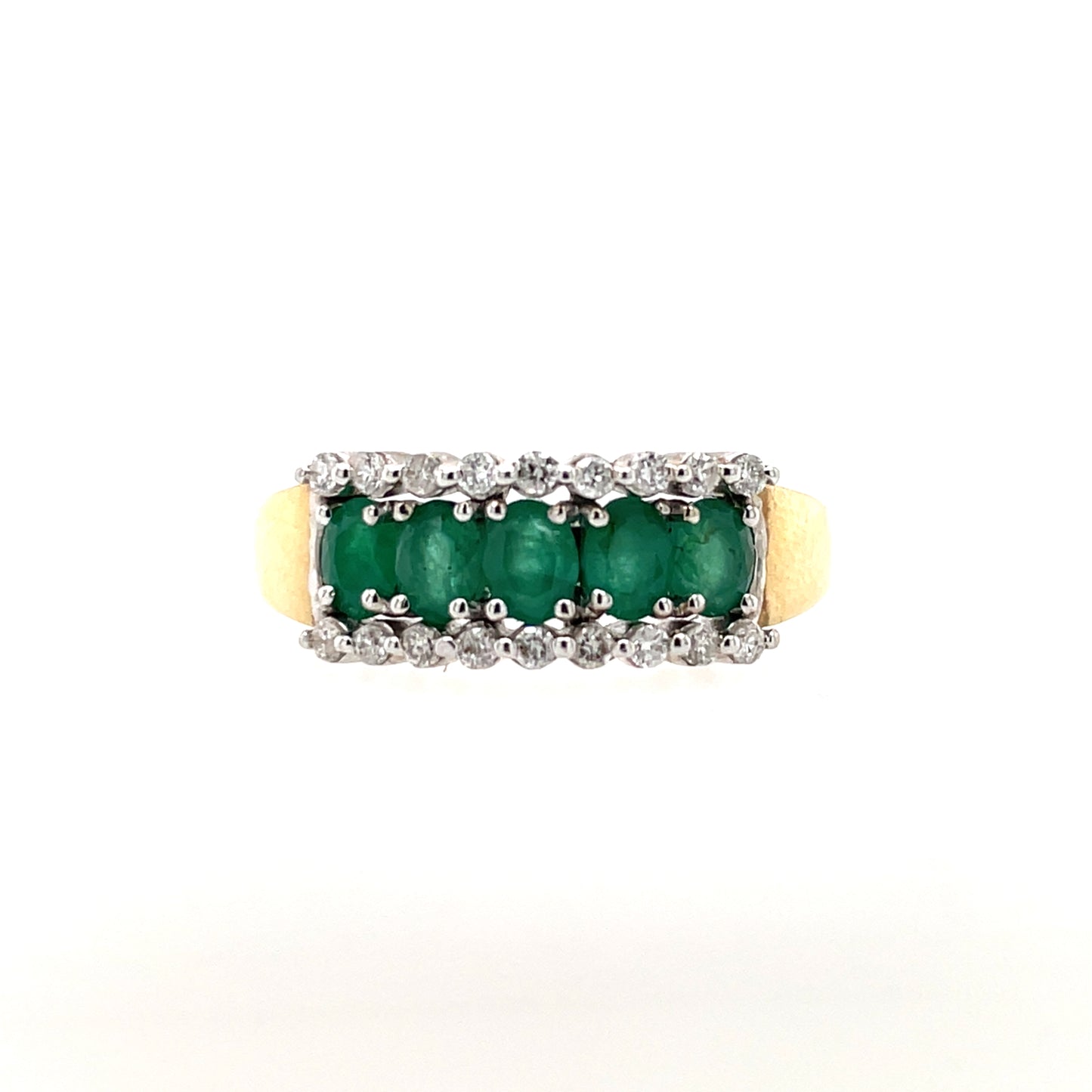 9ct Gold Emerald and Diamond Three Row Ring GRE066