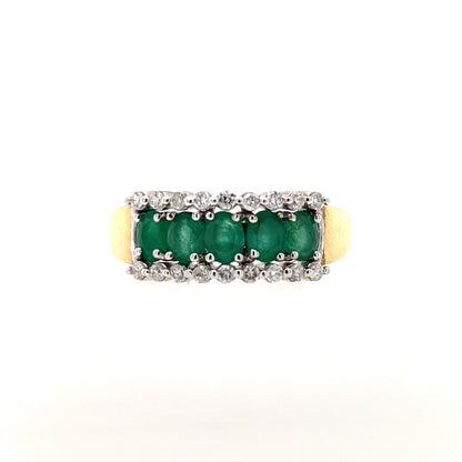 9ct Gold Emerald and Diamond Three Row Ring GRE066