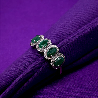 9ct Gold Emerald & Diamond Four-Cluster Ring GRE068