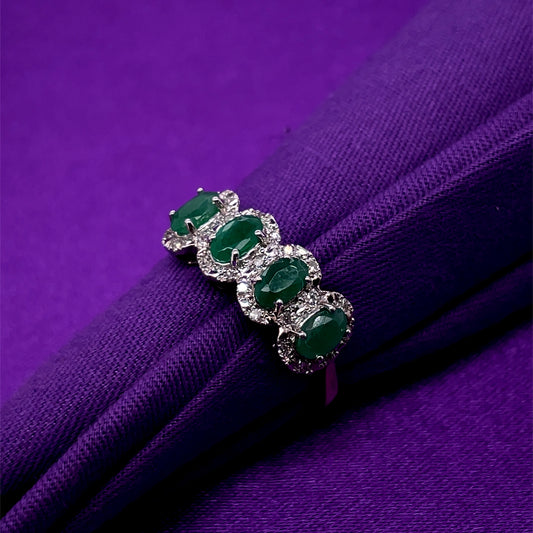 9ct Gold Emerald & Diamond Four-Cluster Ring GRE068