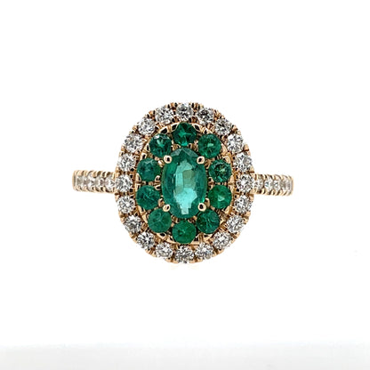 9ct Gold Emerald & Diamond Double Cluster Ring GRE074