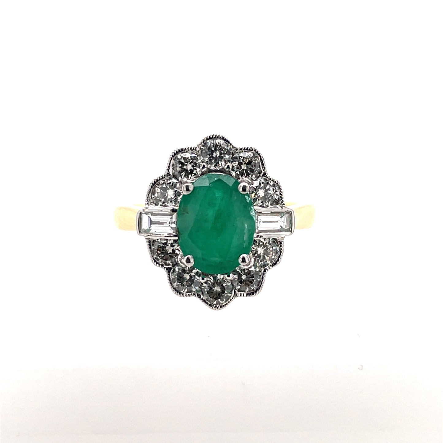 18ct Gold Emerald & Diamond 1.00ct Vintage Lace Ring GRE089