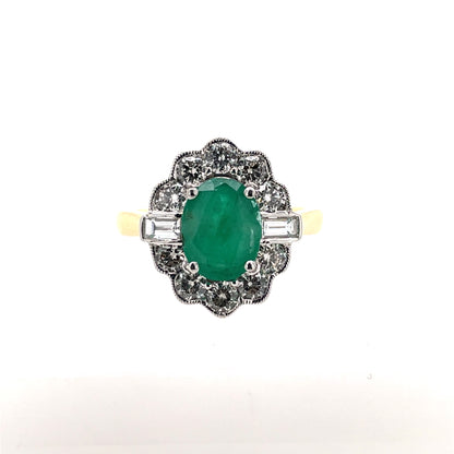 18ct Gold Emerald & Diamond 1.00ct Vintage Lace Ring GRE089