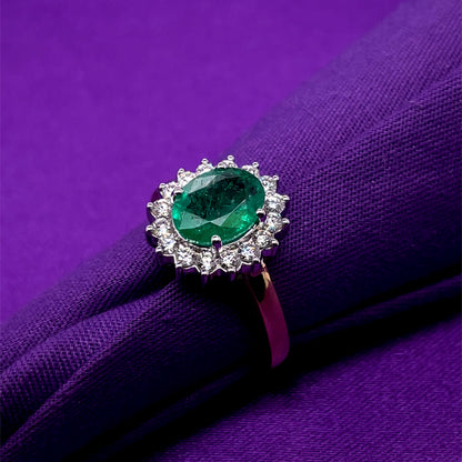 18ct Gold Emerald & Diamond 0.50ct Cluster Ring GRE097