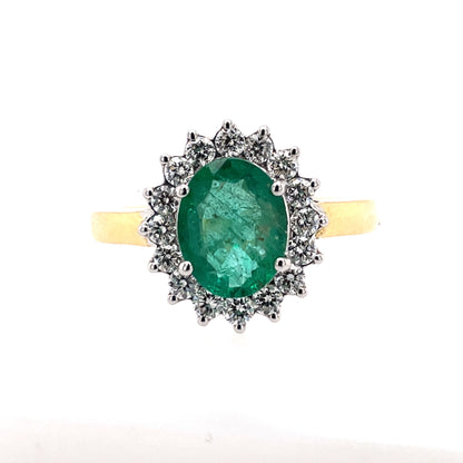 18ct Gold Emerald & Diamond 0.50ct Cluster Ring GRE097