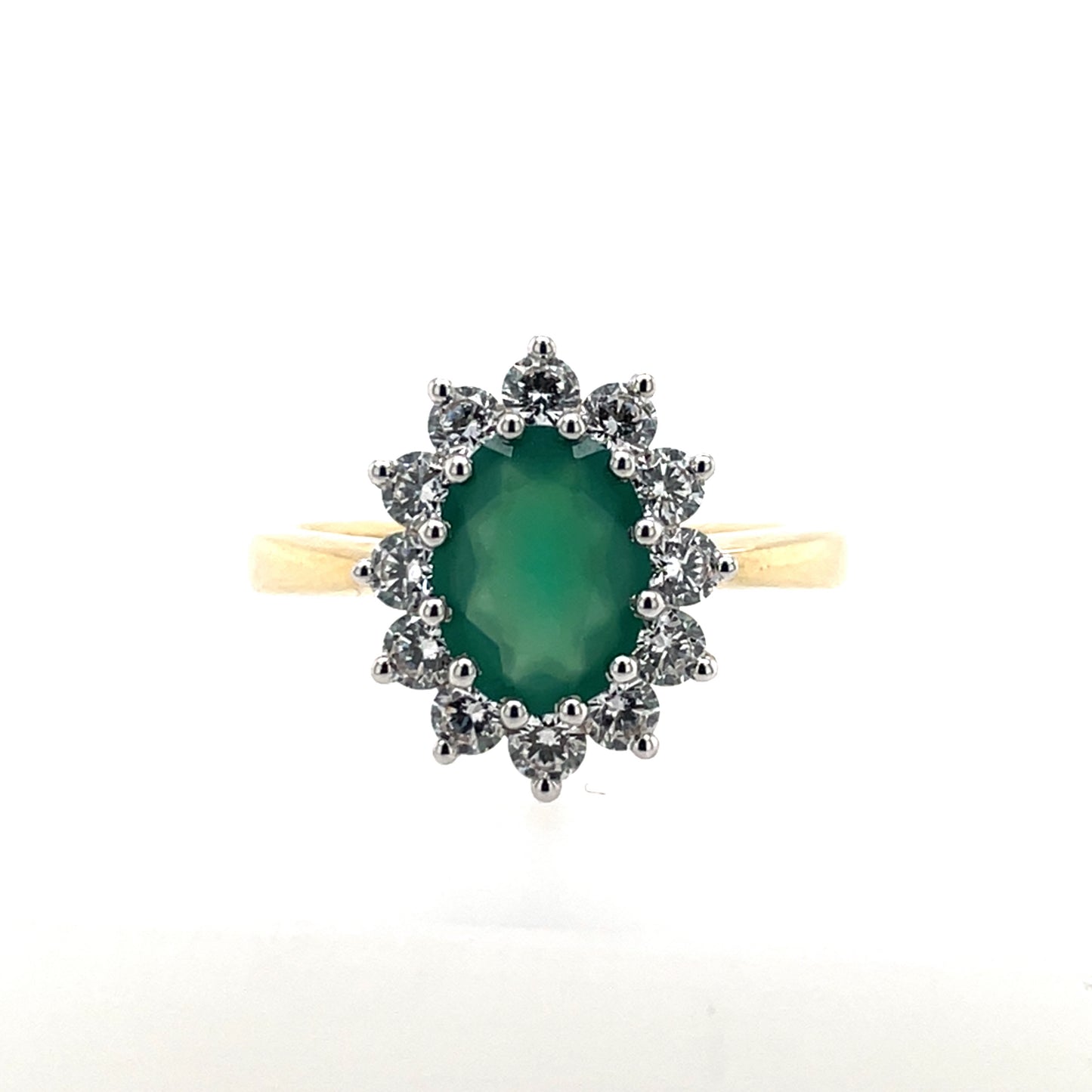 9ct  Gold Green Agate & CZ Cluster Ring GRE080