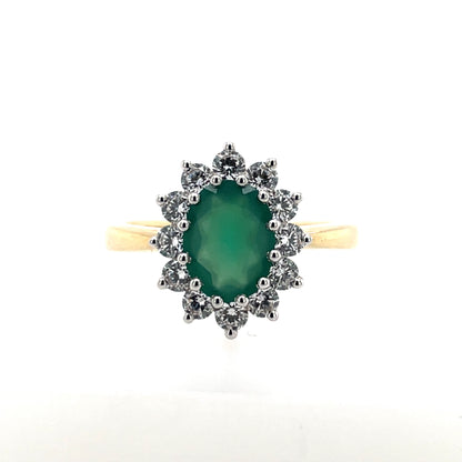 9ct  Gold Green Agate & CZ Cluster Ring GRE080