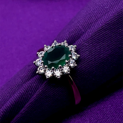 9ct  Gold Green Agate & CZ Cluster Ring GRE080