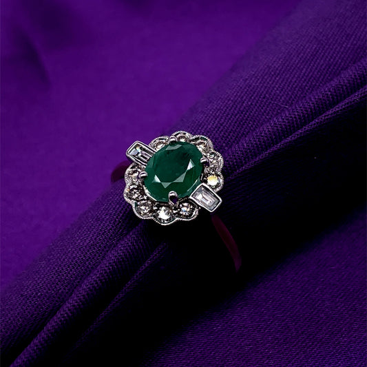 9ct Gold Emerald & Diamond 0.50ct Vintage Lace Ring GRE118