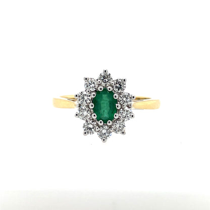 18ct Gold Emerald & Diamond 0.50ct Cluster Ring GRE125