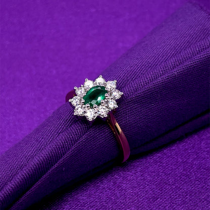 18ct Gold Emerald & Diamond 0.50ct Cluster Ring GRE125