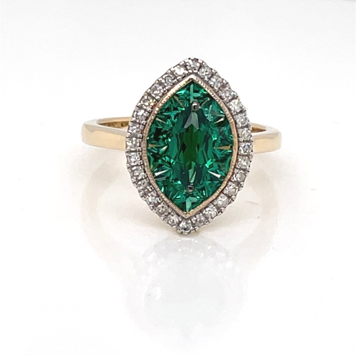 9ct Gold Created Emerald & Diamond Marquise Ring GRE139