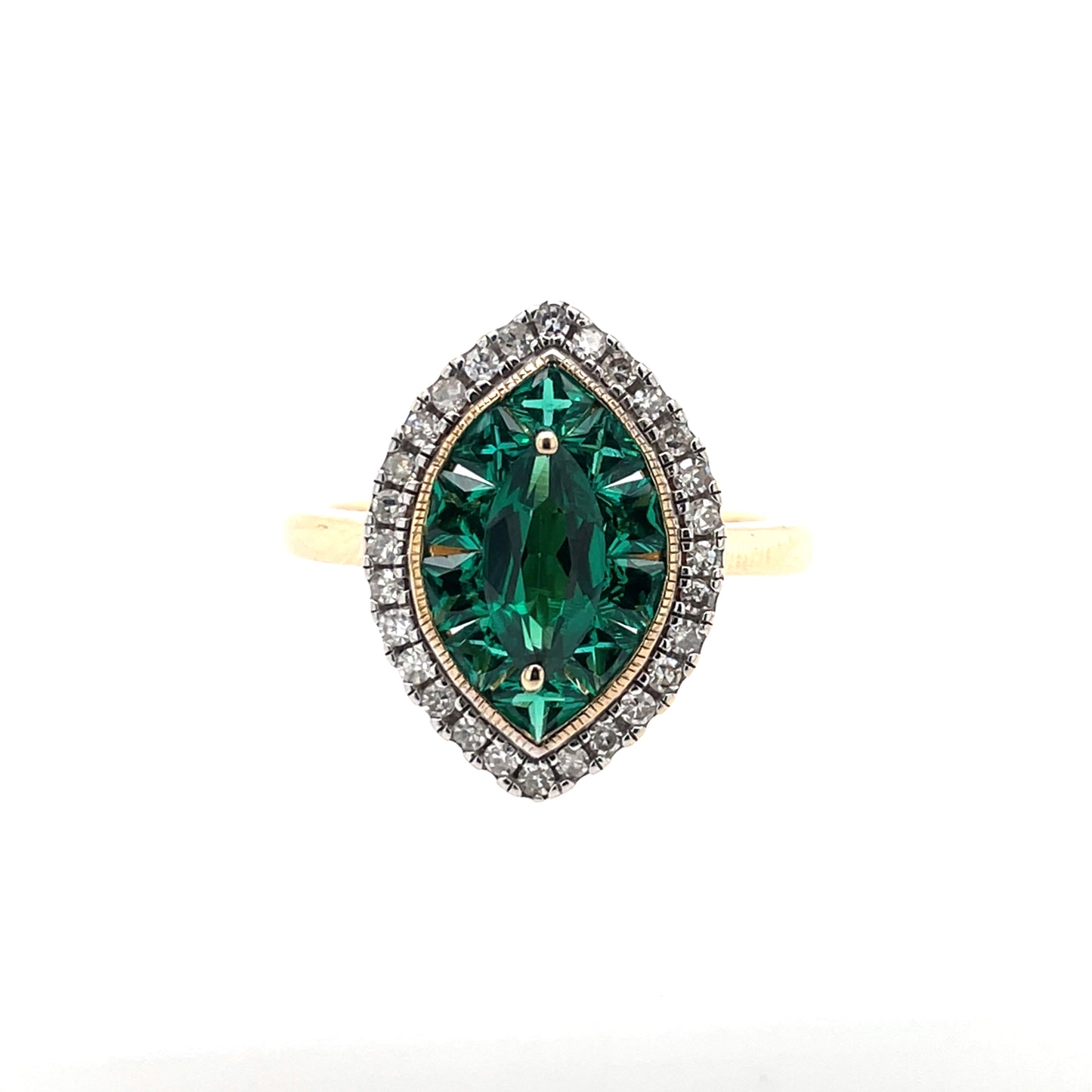 9ct Gold Created Emerald & Diamond Marquise Ring GRE139