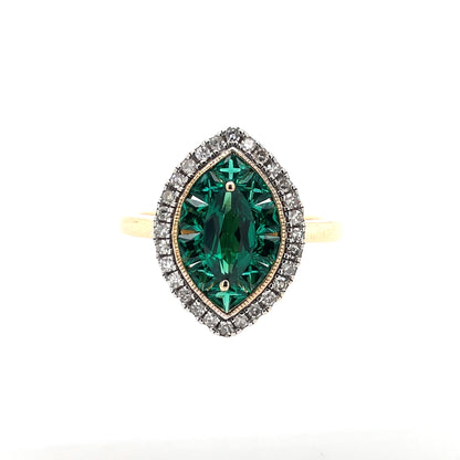 9ct Gold Created Emerald & Diamond Marquise Ring GRE139