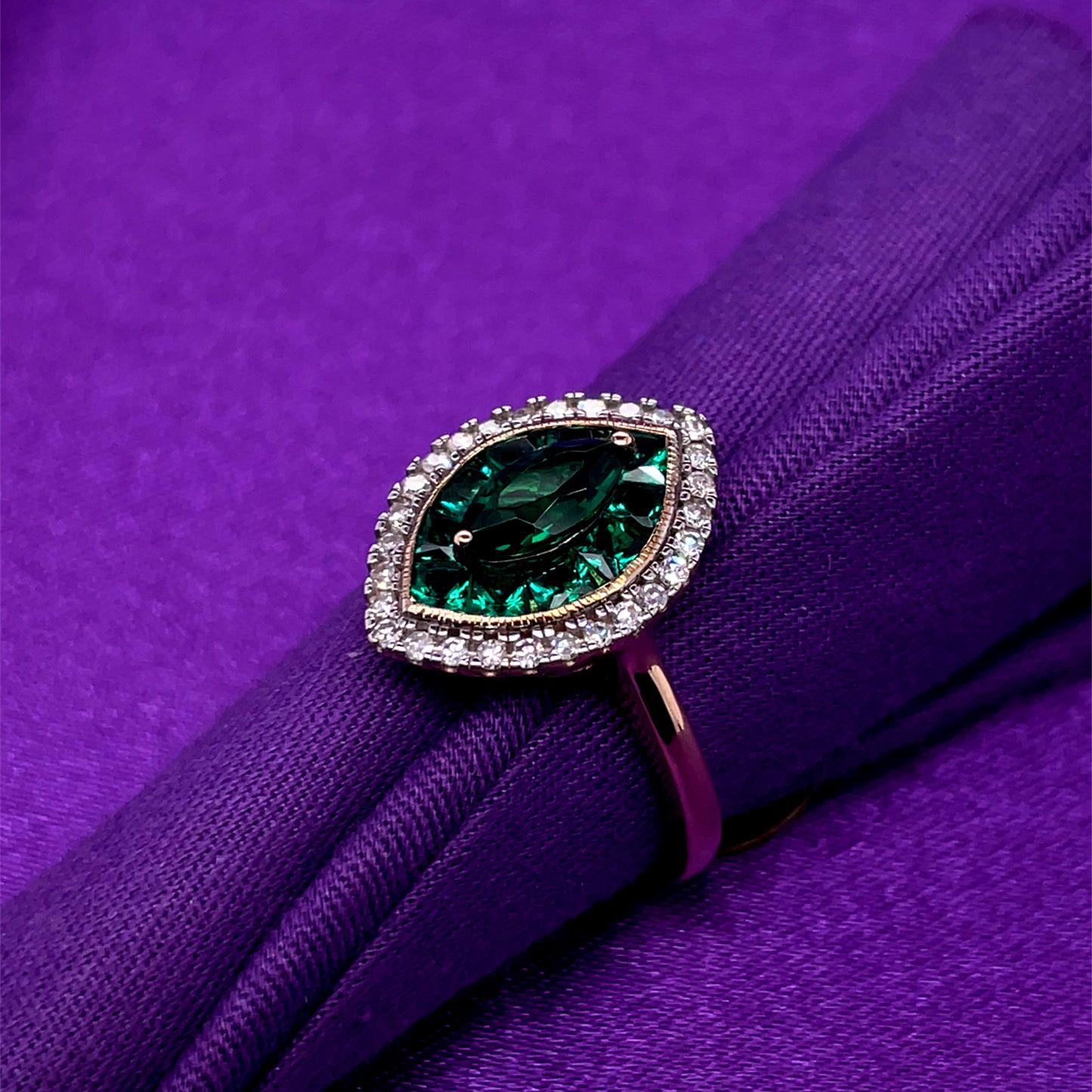 9ct Gold Created Emerald & Diamond Marquise Ring GRE139