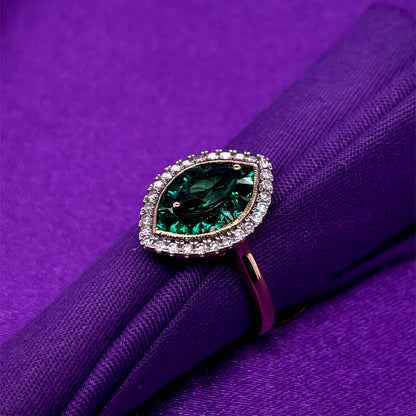 9ct Gold Created Emerald & Diamond Marquise Ring GRE139
