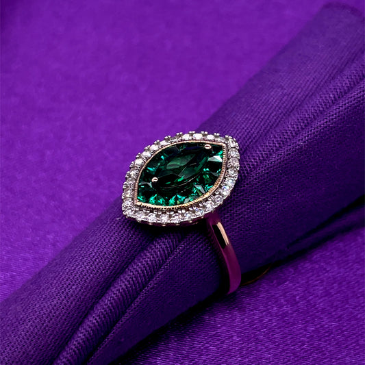 9ct Gold Created Emerald & Diamond Marquise Ring GRE139