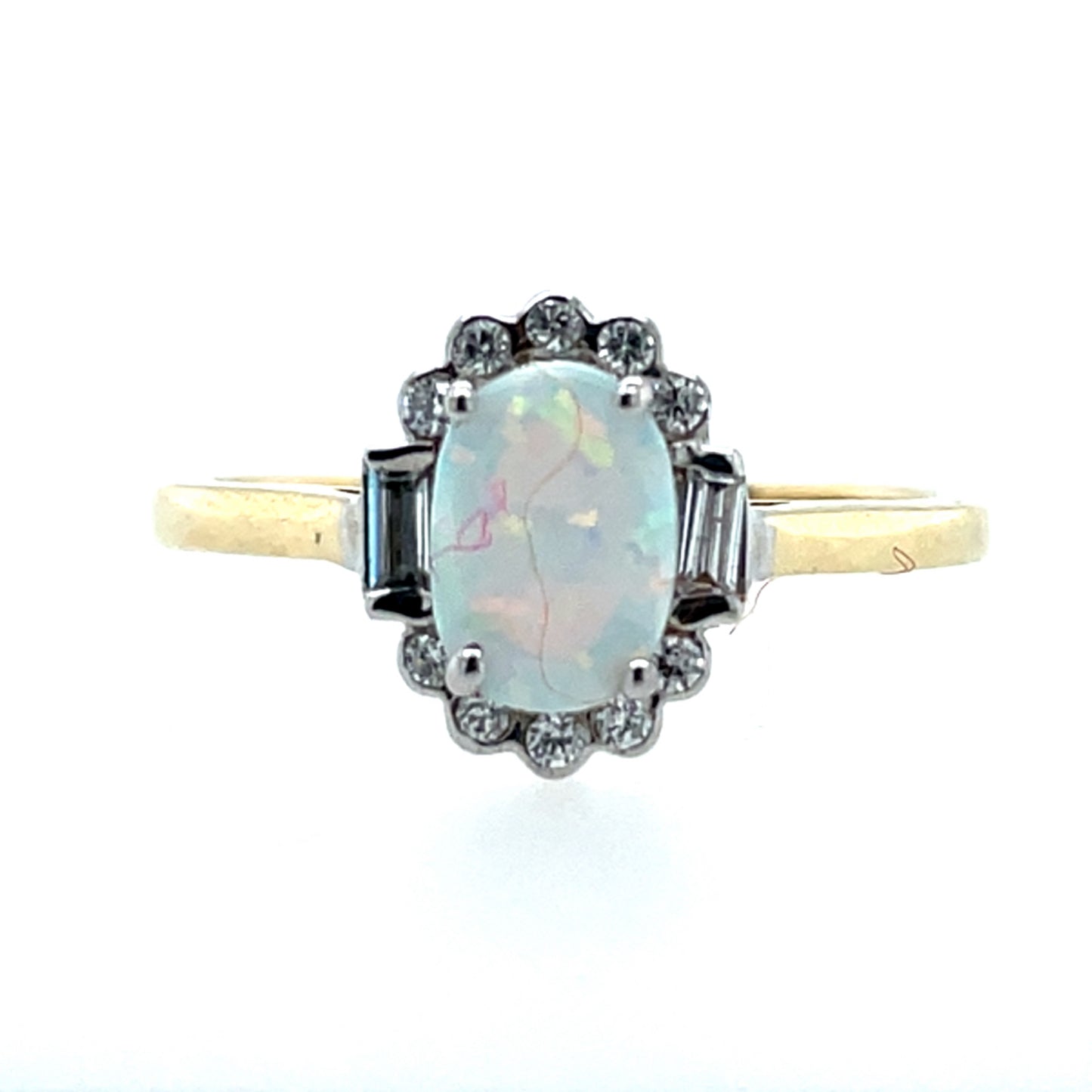 9ct Gold Created Opal CZ Deco Style Ring GRL56