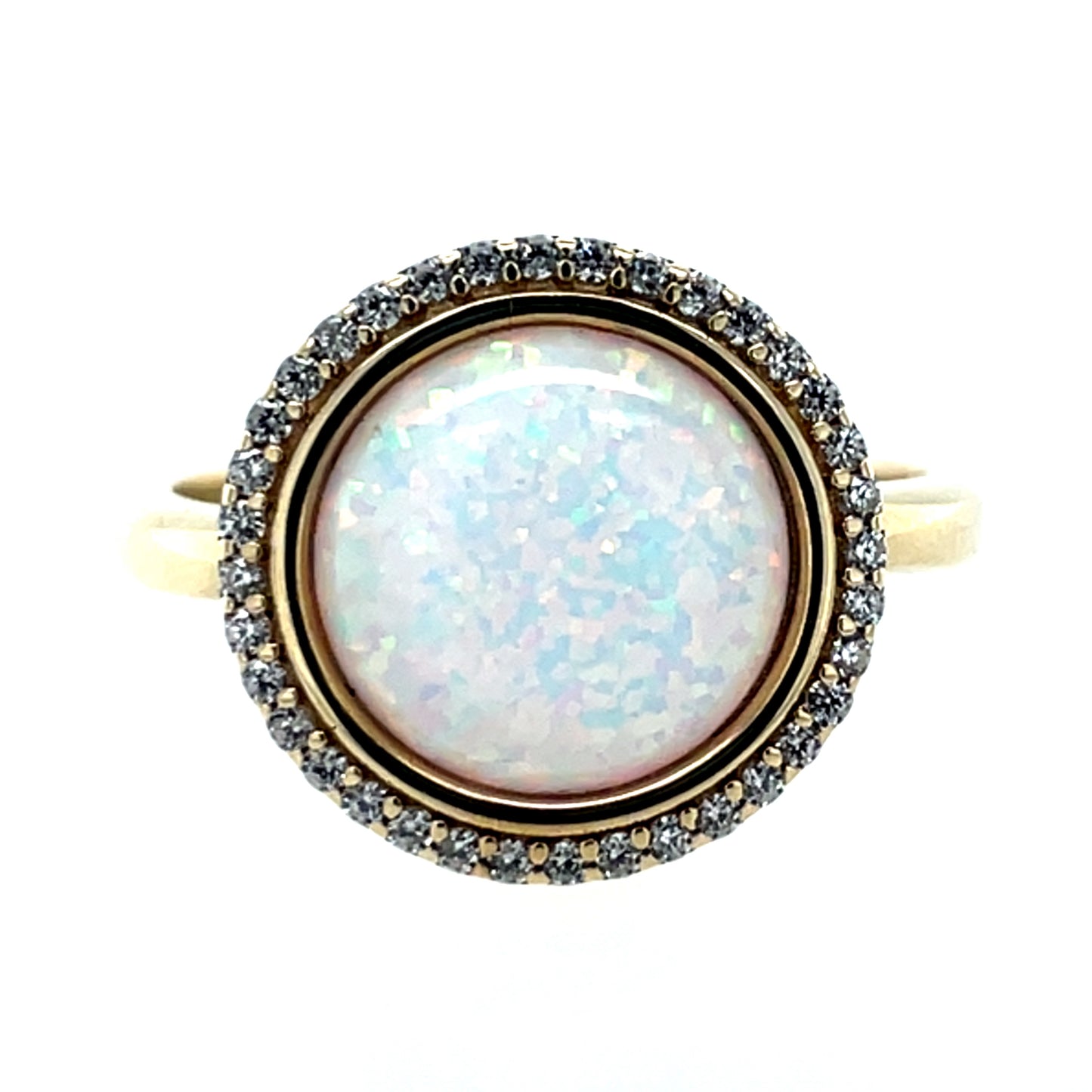 9ct Gold 10mm Created Opal & CZ Halo Ring GRL59