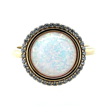 9ct Gold 10mm Created Opal & CZ Halo Ring GRL59
