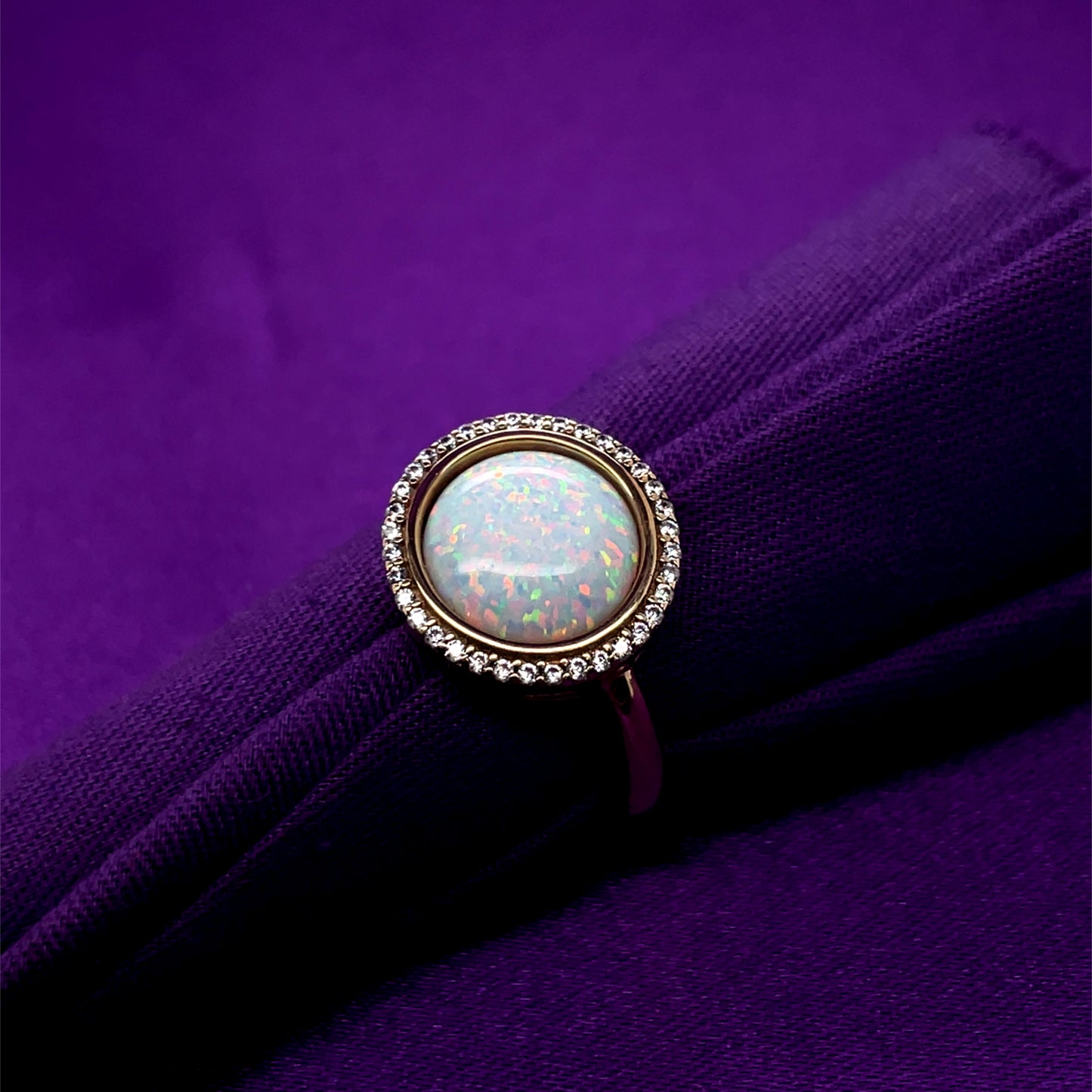 9ct Gold 10mm Created Opal & CZ Halo Ring GRL59
