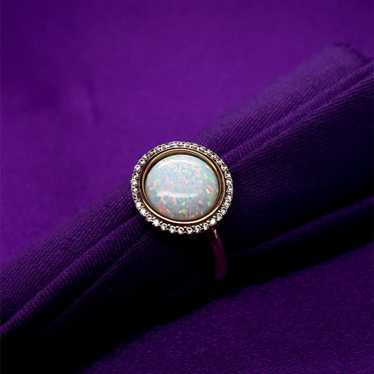 9ct Gold 10mm Created Opal & CZ Halo Ring GRL59