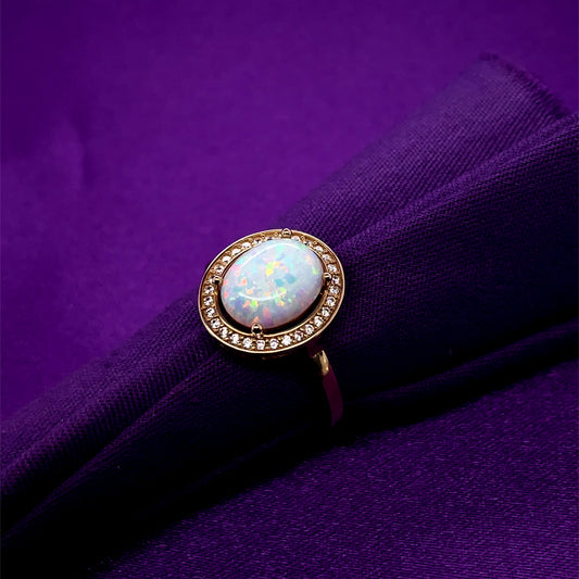9ct Gold Created Opal & CZ Cluster Ring GRL77
