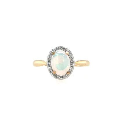 9ct Gold Real Opal  & Diamond Ring GRL83