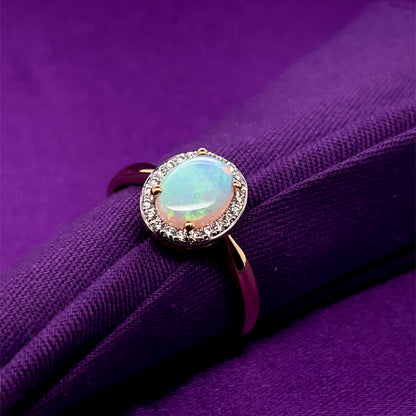 9ct Gold Real Opal  & Diamond Ring GRL83
