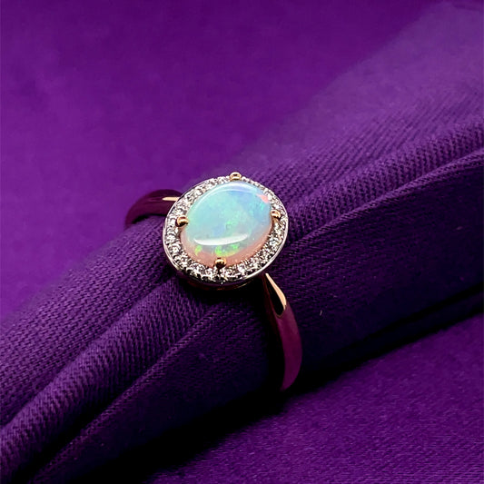 9ct Gold Real Opal  & Diamond Ring GRL83