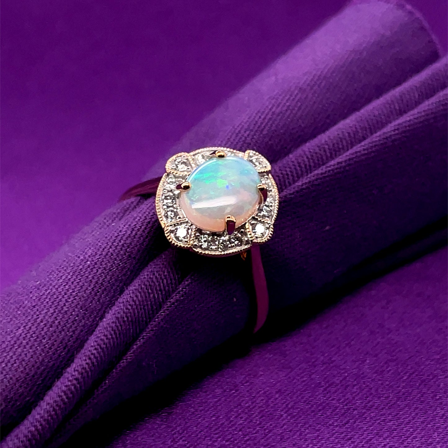 9ct Gold Real Opal  & Diamond Ring GRL84